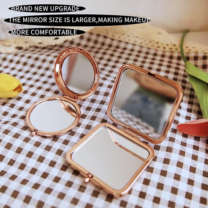 Compact Mirror for Purses, 1X/2X Magnifying Mirror, 3-inch Pocket Size Small Mirror for Travel and Makeup, Rose Gold