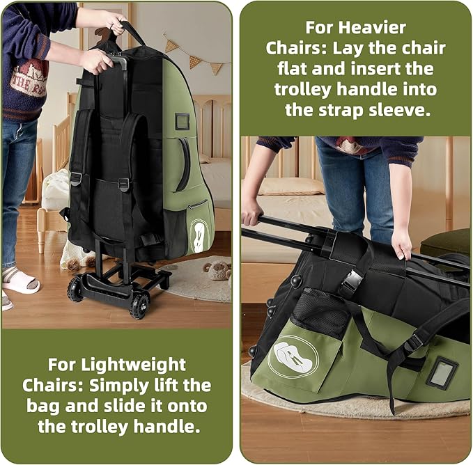 Car Seat Travel Bag with Wheels for Airplane, Waterproof Padded Car Seat Carrier Backpack for Airport, Fits Infant & Convertible Seats,Green