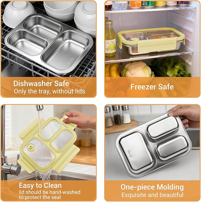 Premium 25oz SUS316L Stainless Steel Lunch Box Bento Box - Reusable Metal Snack Containers with Lids for Kids & Adults - Daycare/School/Work/Travel - Superior Corrosion-resistant (Yellow)