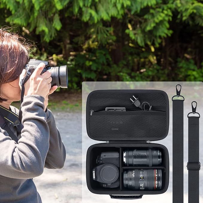 Camera Case Compatible with Canon EOS Rebel T7 / T100 / R50 / R100 / R5 / R6 Mark II / 90D DSLR Camera with 18-55mm Lens,Sony,Nikon DSLR Camera Protective Case with Shoulder Strap (Black Case)