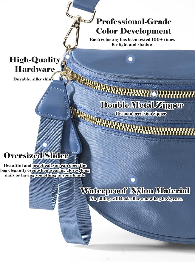 Pure Colour Crossbody Bag Bum Bag for Women,Spacious Purse Fanny Packs Belt Bag,Oversized Bum Bag (Colour Bum Bag-Monet Blue)