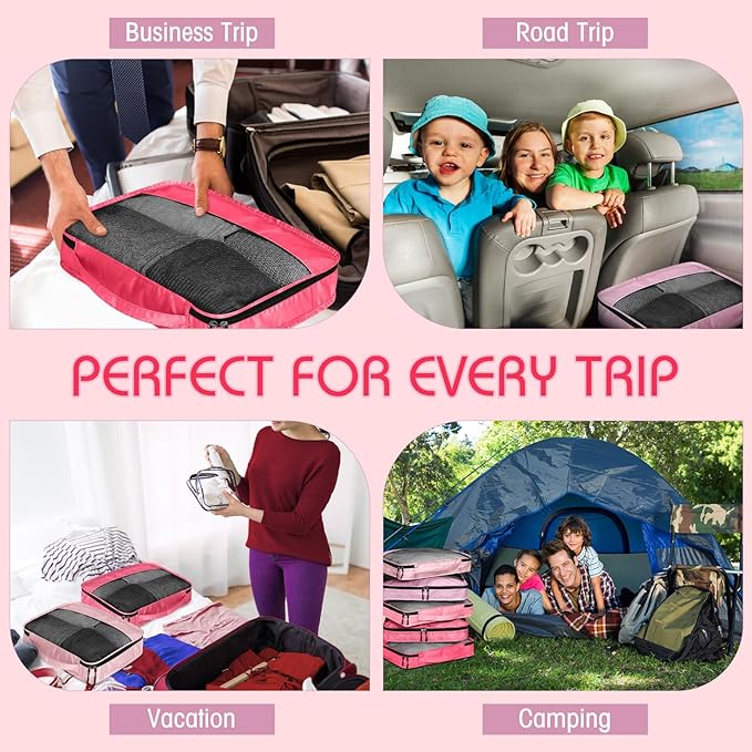5 Pcs Packing Cubes for Suitcase Large Travel Cubes Carry on Luggage Organizer Bags for Clothes Accessories(M,Pink)