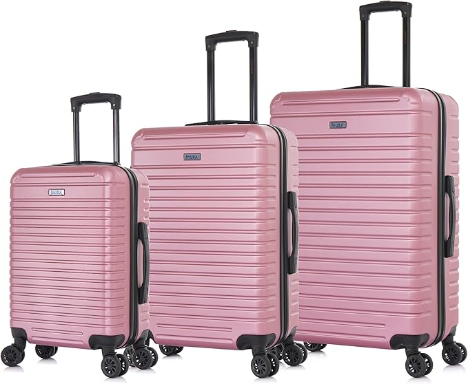 InUSA DEEP Luggage Set with Dual Spinner Wheels and Studs | Spacious Travel Suitcases with Ergonomic Handles | (20/24/28) 3 Piece Hardside Luggage Set | Rose Gold