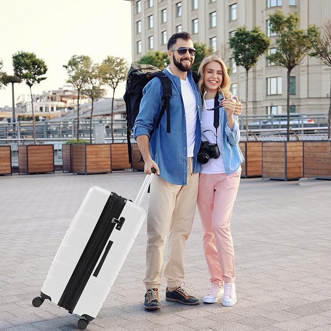 Sweetcrispy 25IN Carry on Luggage, Expandable Hard Shell ABS Suitcase with 360° Swivel Wheels, TSA Lock, Lightweight, Cream White