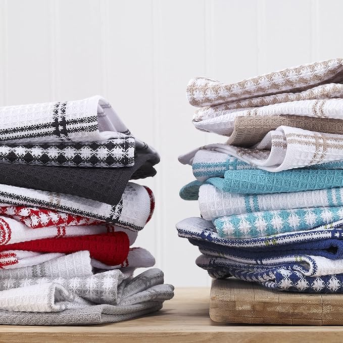 T-Fal Premium Waffle Dish Cloths: Highly Absorbent, Super Soft Long Lasting - 100% Cotton, 12"x13" Flat Waffle Dish Towel for Cleaning & Drying Dishes, (4-Pack), Sand