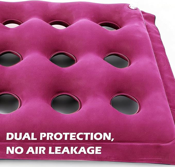 2-Pack Waffle Inflatable Seat Cushions with Pump, 18 Inch Beige 16-Hole Air Cushion for Pressure Relief, Wheelchair, Office Chair, Car Seat & Travel (Red&Beige)