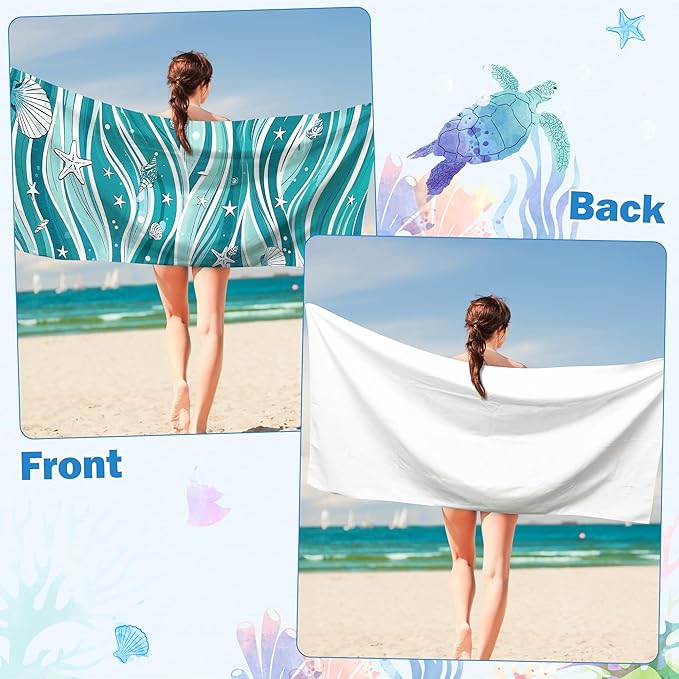 2 Pack Magnetic Beach Towel- 75"x30" Sea Turtle Wave Sand Free Quick Dry Microfiber Towel with Built-in Magnets Lightweight for Beach Chair Car Door Pool Travel Camping Yoga with Storage Bag