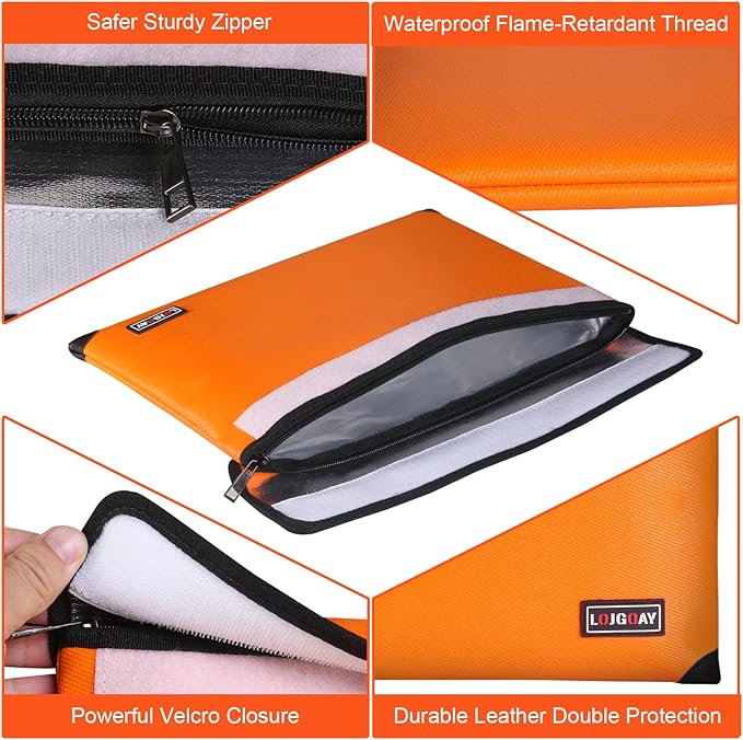 Fireproof Bag with 5200℉ Thermal Insulated, Waterproof Fireproof Box with Zipper, Fireproof Money Bag for Cash, Fireproof Safe Bags for Home Safe Bank Valuable Documents (Orange, 13.9"x10.6")