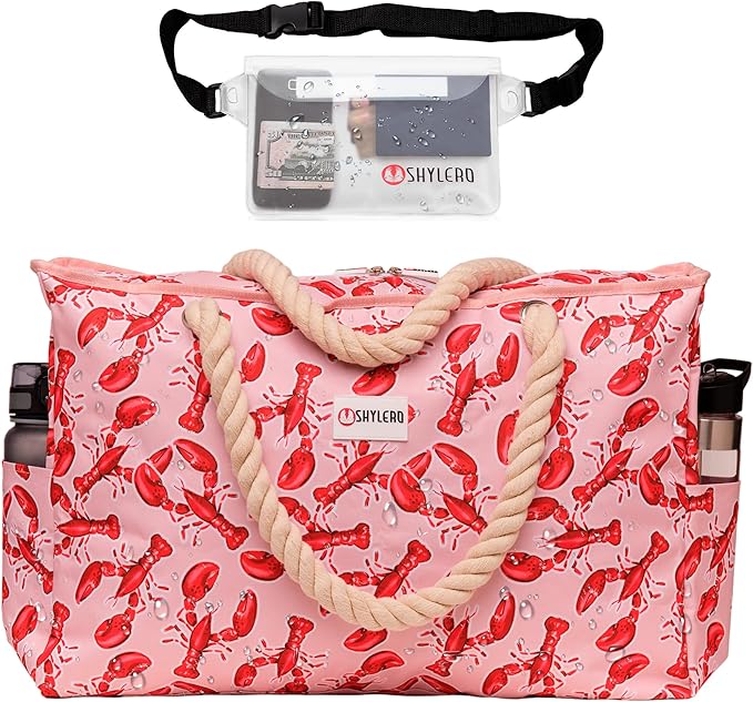 Beach Bag and Pool Bag Has Cooler Pocket, 7 Pockets Total, Zip Top. Family Size Waterproof Beach Tote