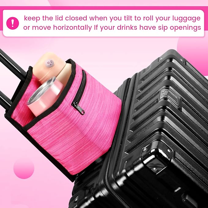 Luggage Travel Cup Holder Attachment for Suitcase Drink Carrier Caddy, Coffee Mug and Tumblers, Traveler Carry on Hands Free Accessory- Gifts for Flight Attendants Travelers Accessories
