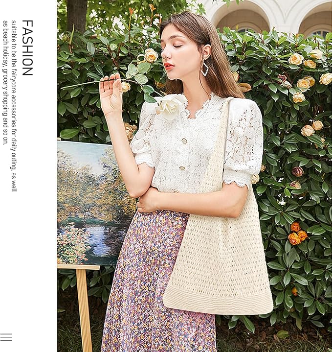 hatisan Crochet Bags for Women - Summer Beach Tote, Aesthetic Hippie Knit Bag