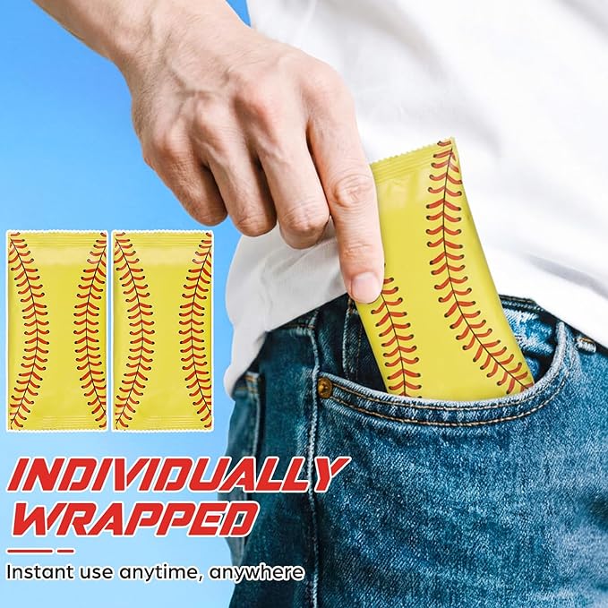 Frienda 12 Count Disposable Cooling Towel, 23.6''x 7.9'' Large Cooling Body Wipes, Baseball Basketball Softball Soccer Ice Towel for Hot Weather, Individually Wrapped for Sport Player (Softball)