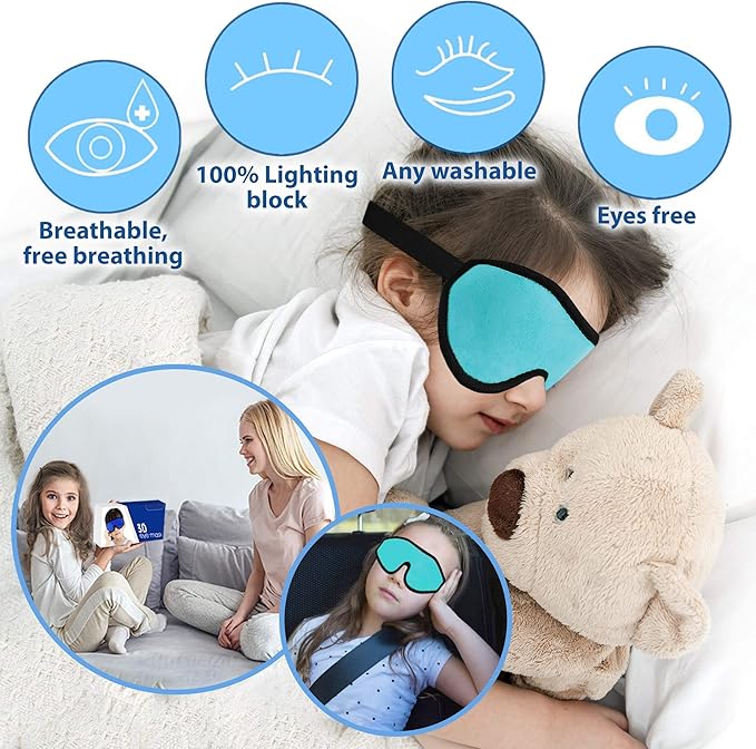 Sleep Mask for Kids with Blockout Light - Memory Foam 3D Contoured Eye Mask - Eye Cover & Travel Sleep Mask, Blindfolds for Kids, Girls, Boys (Blue)