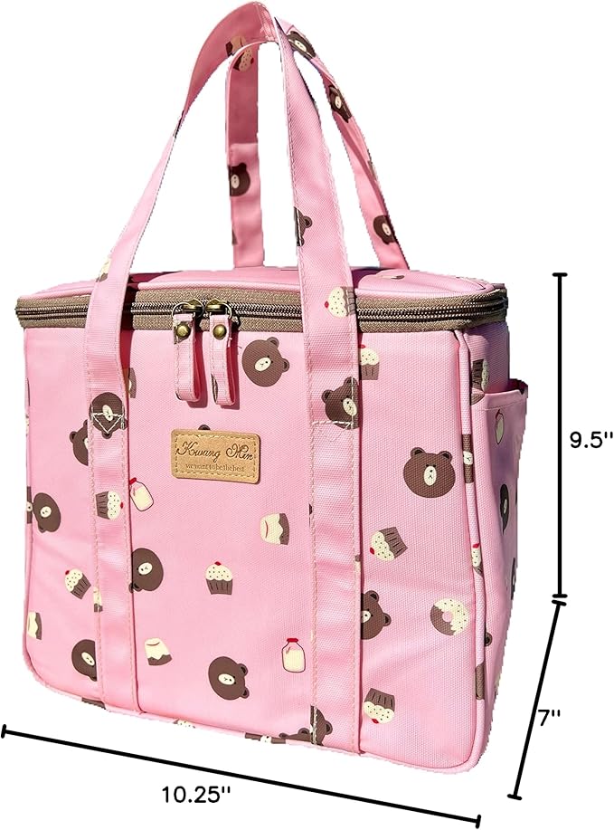 Kwang Min Insulated Insulated Cooler Bag,Reusable Large Lunch Bag for Women, Great for Outdoors,Camping,Party,Premium Quality,Adjustable Strap,Foldable