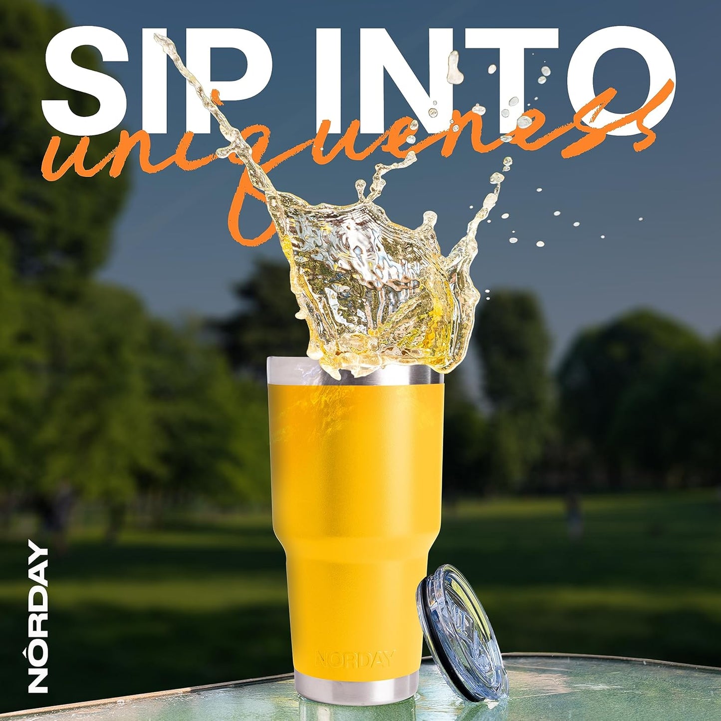 NORDAY | Tumbler with Lid - 30oz - Yellow Insulated Tumbler - Stainless Steel Tumblers - Double Wall Vacuum Insulated Travel Coffee Mug for Car Cup Holder - Keeps Temperature for 24hr - Anti Spill Lid