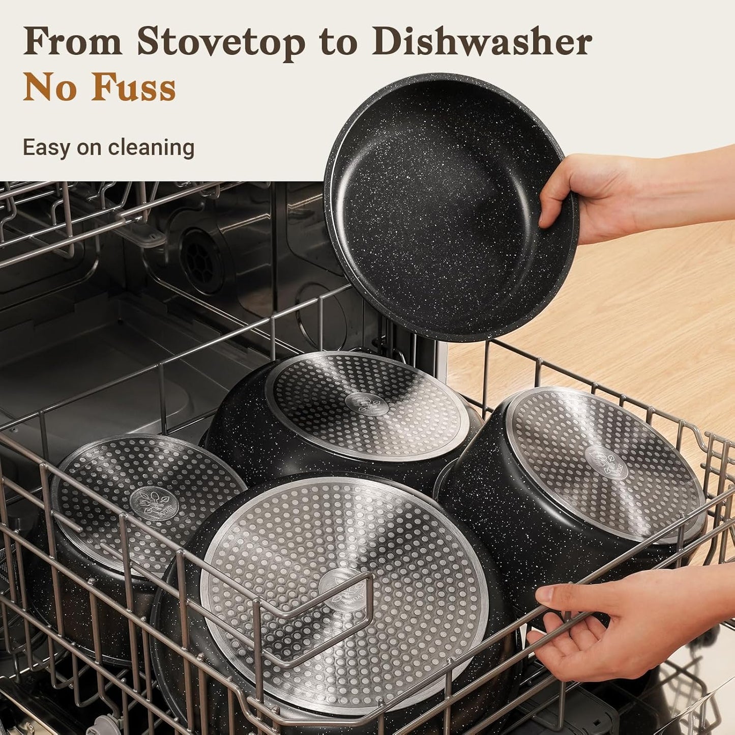 15Pcs Pots and Pans Set Non Stick, Cookware Sets with Detachable Handle, Nonstick RV Kitchen Cooking Tools Removable Handles, Oven Safe, Induction Fast, Stackable Induction Cookware,Black