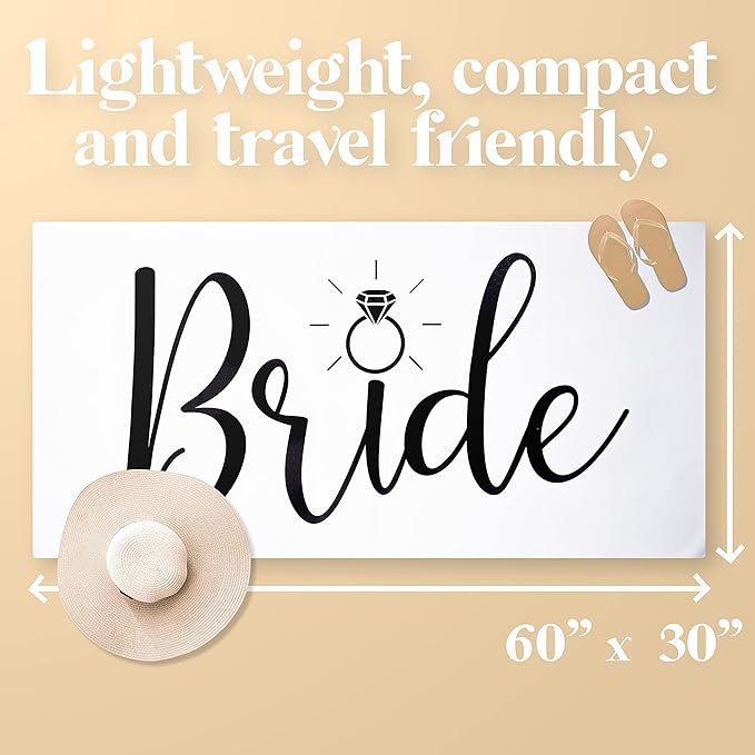 Bride Beach Towel for Honeymoon and Bachelorette Party - Classic Design for Beach Bachelorette Party - Mrs Beach Towel for Bride To Be - Just Married Beach Wedding and Engagement Gift - 60"x30"