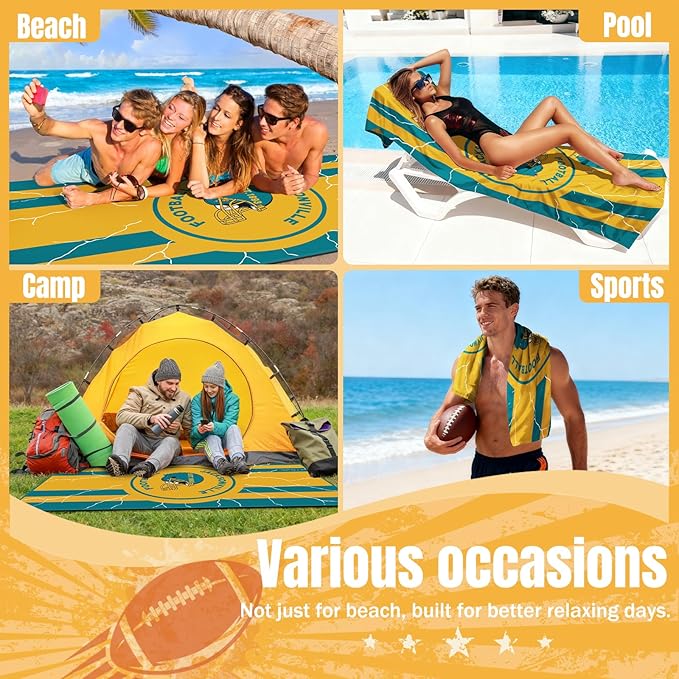 Football Fan Thin Lightweight Microfiber Beach Towel Themed Jacksonville Sand Free Oversized Portable Towels Men Women Gear Jaguars Team Dad Birthday Father Day Anniversary Gag Cool Nice Gift