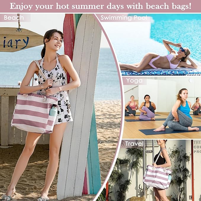 Pleneal Beach Bags For Women - Large Beach Bags with Zipper Waterproof Sandproof Swim Pool Beach Bag