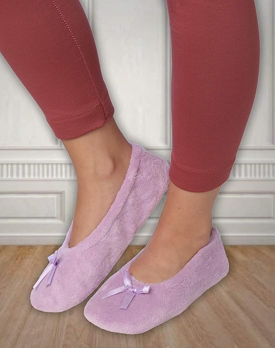 Roxoni Women's Terry Classic Cotton & Velour Ballerina Slippers (Pack of 2)