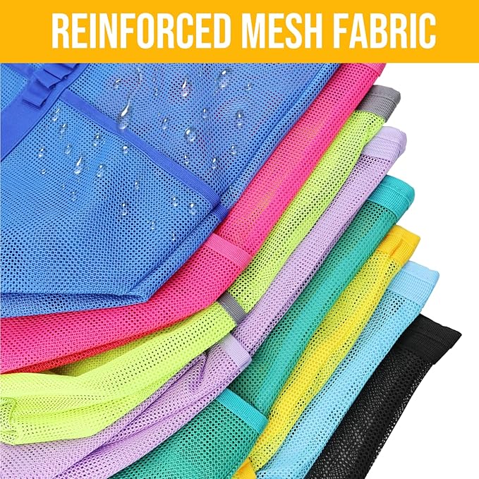 Large Mesh Beach Tote Bag, 9-Pocket Foldable Summer Vacation Beach Bag for Travel, Pool, Gym, Cruise