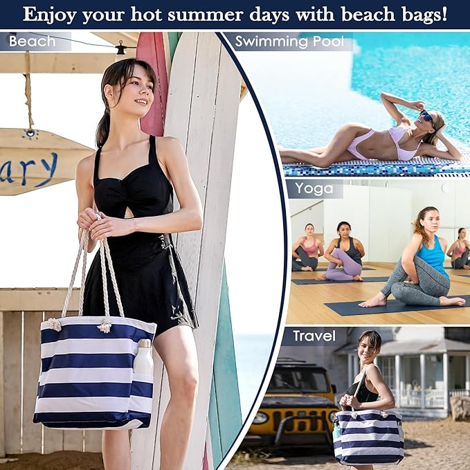 Pleneal Beach Bags For Women - Large Beach Bags with Zipper Waterproof Sandproof Swim Pool Beach Bag