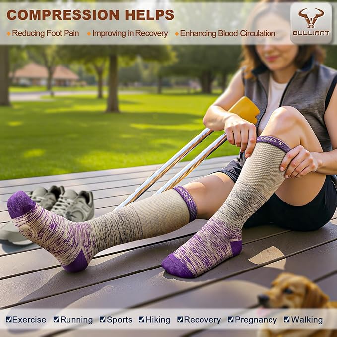 BULLIANT Men Compression Socks 3Pairs-Knee High Socks 15-20 Pressure Unise- Cushioned Sole Extra Wicking