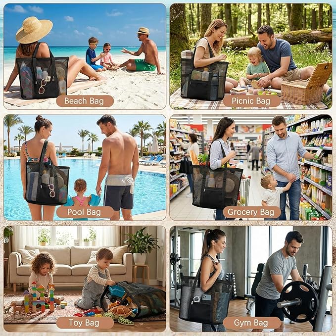 Women's Mesh Beach Bag, Stylish Beach Tote for Swimming, Travel & Vacation Essentials, Lightweight Design for Poolside