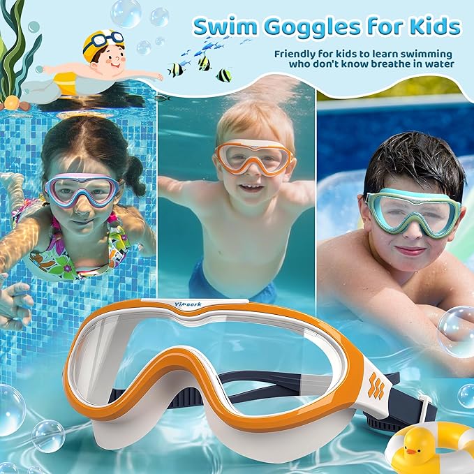 Kids Swim Goggles for Kids 6-14, Anti-Fog & UV400 Lens, Comfortable Silicone Design, Includes Nose Clip & Earplugs