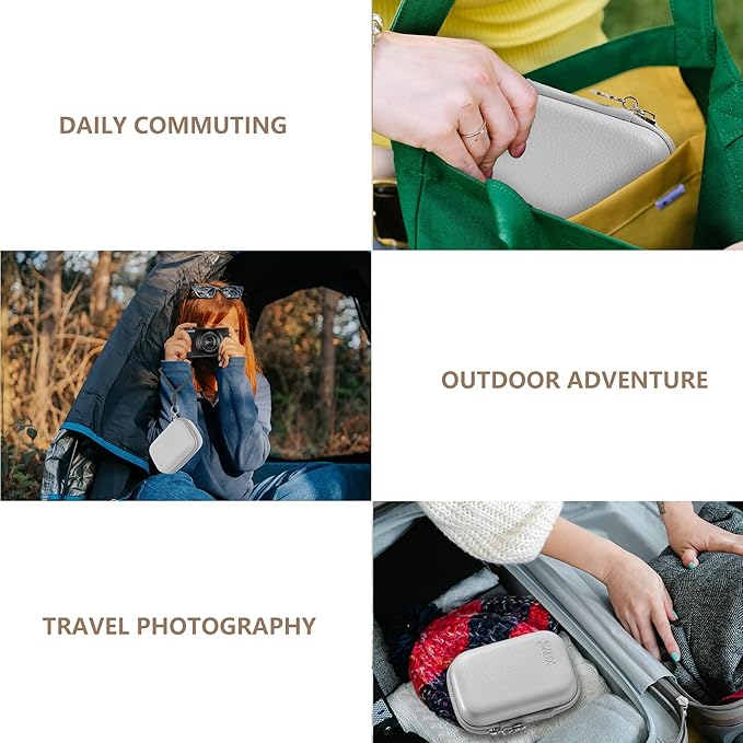 Digital Camera Case Compatible with Canon Powershot G7X Mark II & III/ SX740/ Sony ZV-1/ RX100 VII, Compact Travel Point & Shoot 4K Vlog Cameras Storage Holder with Lanyard (Grey)