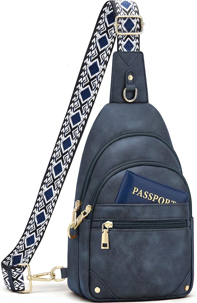 Anti Theft Crossbody Bags for Women, RFID Sling Bag Travel Purse, RFID Cross Body Purses Chest Bag for Travel Navy Blue