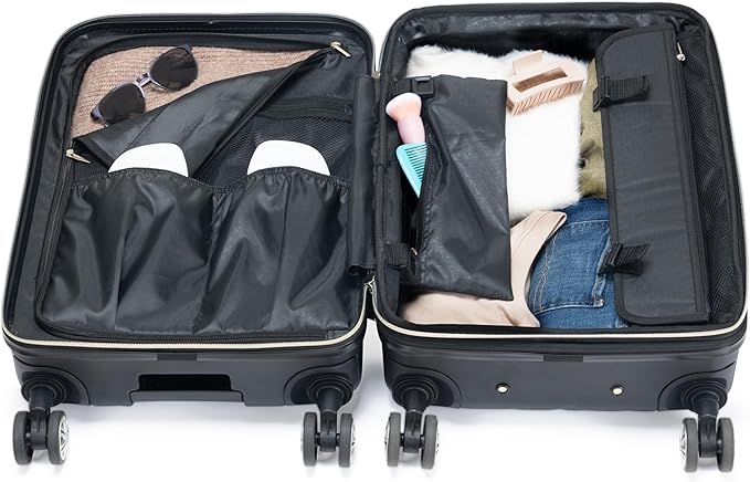 Kenneth Cole REACTION Madison Square Lightweight Hardside Chevron Expandable Spinner Luggage, Black, 2-Piece (20" Carry On + Tote)