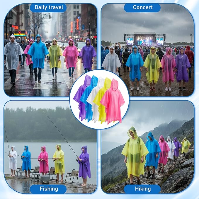 Zhehao 40 Pcs Rain Ponchos for Adult Homeles Bulk Reusable Raincoat with Drawstring Waterproof Plastic Raincoat for Men Women