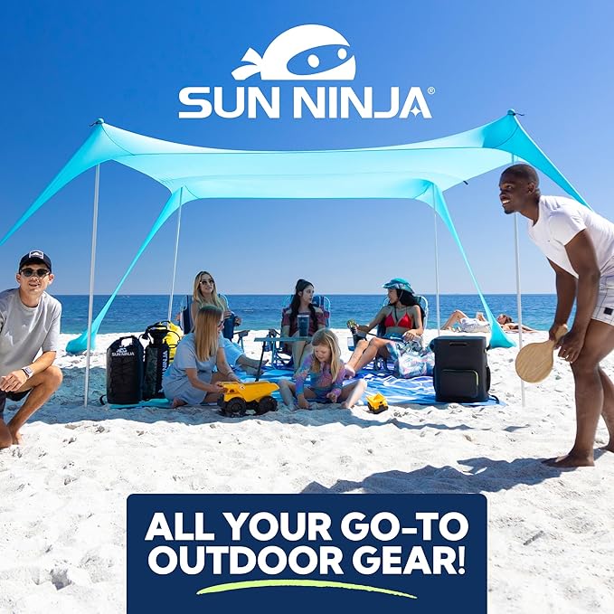 SUN NINJA Oversized Beach Blanket - Sandproof Beach Blanket, 10ft x 9ft Sand Free Blanket, Lightweight, Water Resistant, Includes Carry Bag, 4 Pegs, Shoulder Strap for Family Outings