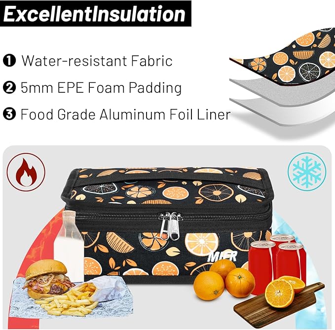 MIER Small Lunch Bag for Kids & Adults Compact Insulated Lunch Box Portable Thermal Mini Cooler for Work School Travel, Fruits