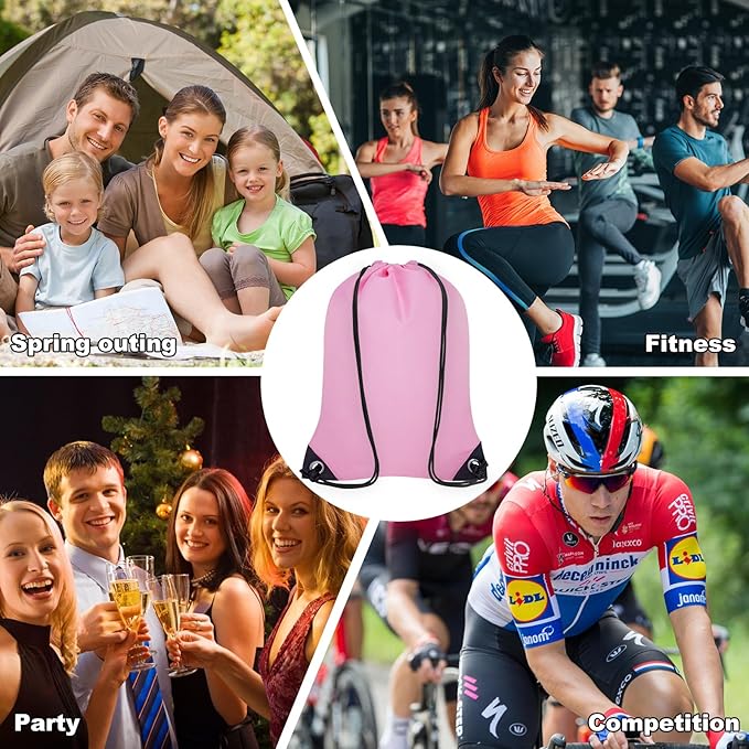2PCS Drawstring Bags Bulk, String Backpack for Men Women, Cinch Bag Draw String Back Bag for Gym, Sports, Travel, Swimming, Beach, Pink