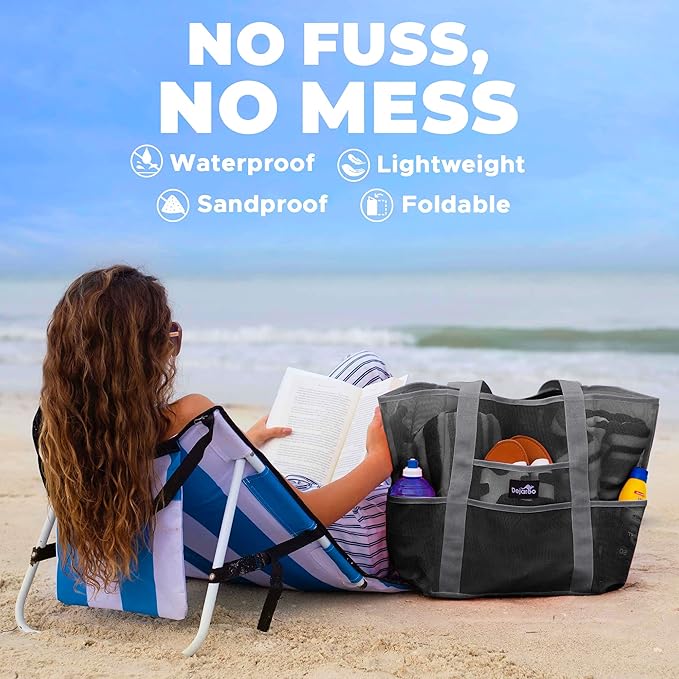Dejaroo Mesh Sand Free Bag - Strong Lightweight Bag For Beach & Vacation Essentials. Tons of Storage!