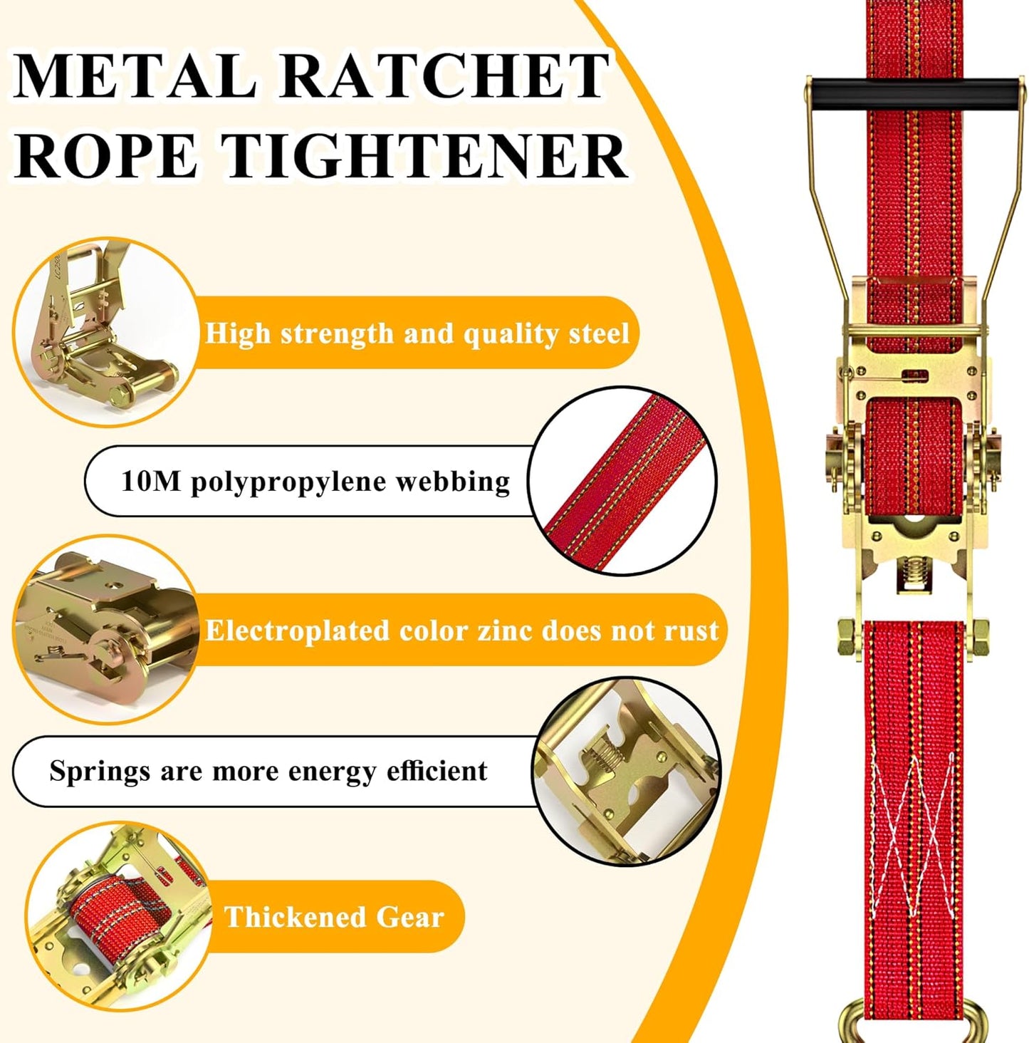 4Pack Heavy Duty Ratchet Straps, 2” 32Ft Ratchet Tie Down Strap, Tie Down Ratcheting with Double J Hook, 4000 LB Break Strength Cargo Straps Ratcheting for Moving Cargo, Lawn Equipment and Motorcycles