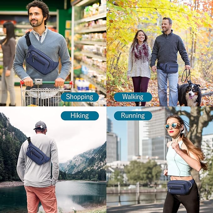 Packism Fanny Packs for Women Men - 6 Pockets Large Crossbody Waist Bag with Adjustable Strap Belt Bag for Travel Running Hiking