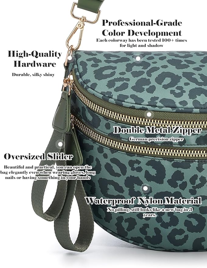 Pure Colour Crossbody Bag Bum Bag for Women,Spacious Purse Fanny Packs Belt Bag,Oversized Bum Bag (Bean Green Leopard Print Bum Bag)