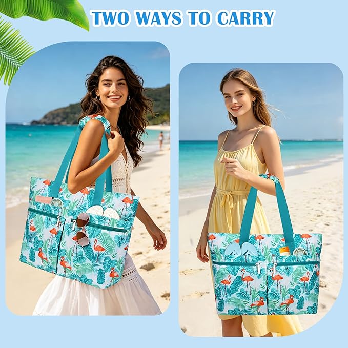 HUANLANG Large Beach Bags for Women Pool Bag with Zipper, Waterproof Sandproof Beach Tote Travel Bag with Wet Pocket | Waterproof, Large capacity, Dry/wet separation, Cooling function, Durable fabric, sandproof