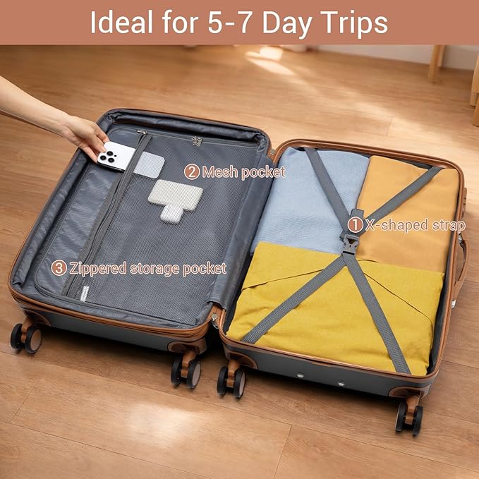 Kono 28 Inch Large Suitcase, Expandable for Long Trips, Impact-Resistant ABS+PC & Silent Wheels, Black, Lightweight Hardshell Luggage, Smooth Rolling Spinner Suitcase for Travel,Black/Brown