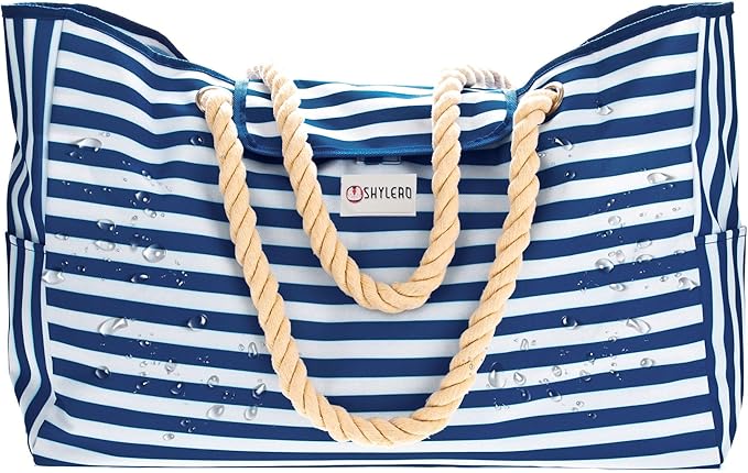 SHYLERO Beach Bag and Pool Bag Has Airtight Pouch, Magnetic Snap Closure. Beach Tote is Water Resistant. Family Size