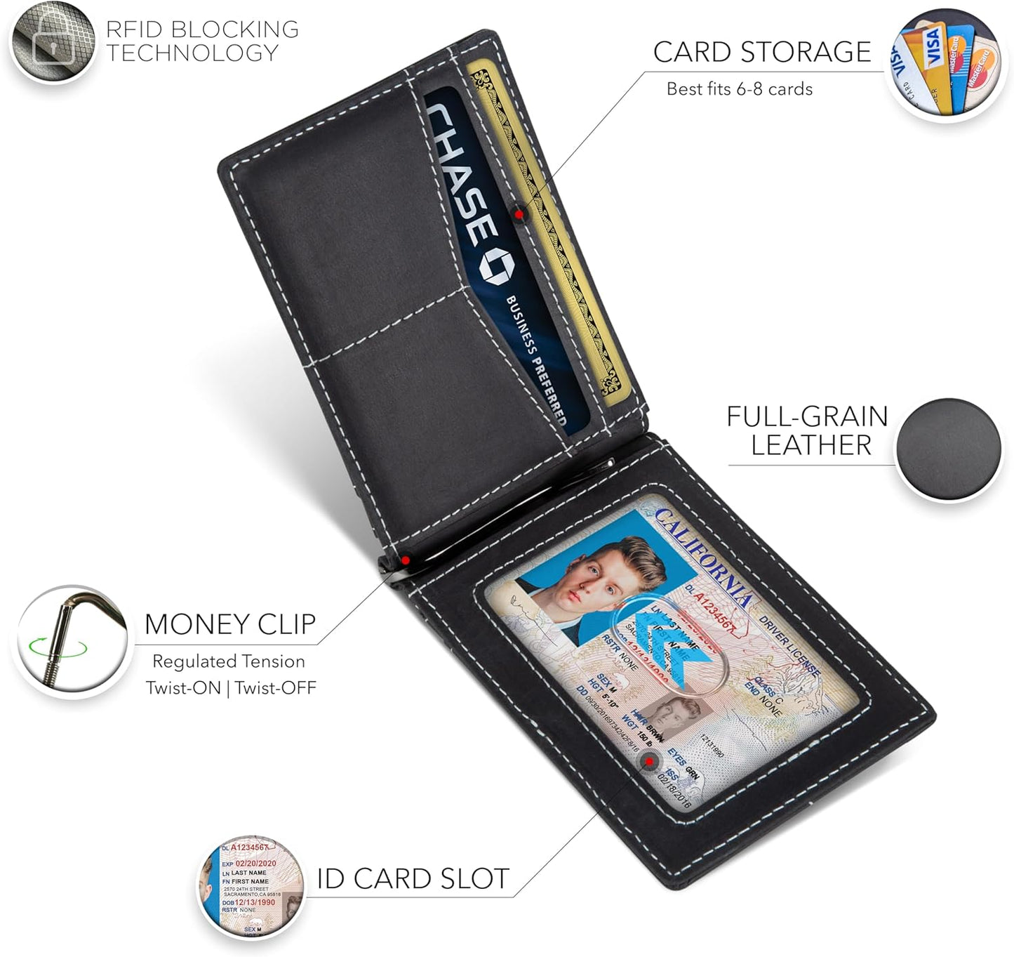 SERMAN BRANDS RFID Blocking Wallet Slim Bifold - Genuine Leather Minimalist Front Pocket Wallets for Men with Money Clip Gift