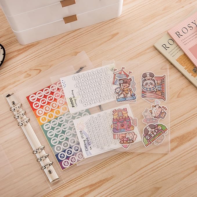 30pcs Pocket Sleeves for A5 6 Ring Binder, 2-Pocket Double-Sided Sheets Inserts Refill Pages for Kpop photocard, Savings Challenges, Sticker Collecting Album Binder (90 Micron Thickness per Layer)