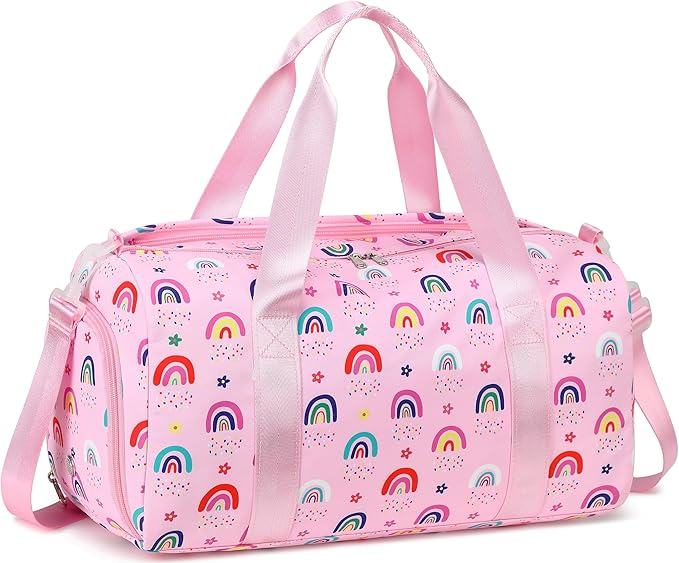 Gym Bag Sports Duffle Bag with Wet Pocket Weekender Overnight Bags with Waterproof Shoe Pouch and Air Hole for Girls Kids Women Workout Travel Bags (Rainbow)