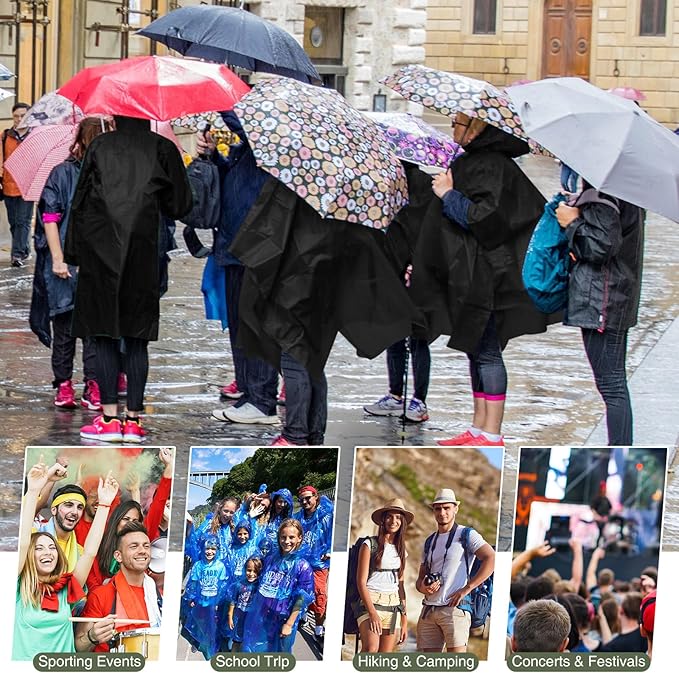 Zhehao 40 Pcs Rain Ponchos for Adult Homeles Bulk Reusable Raincoat with Drawstring Waterproof Plastic Raincoat for Men Women