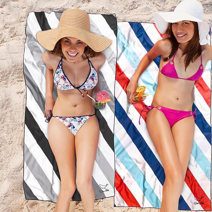 Whale Flotilla 6 Pack Large Quick Dry Beach Towel (30"x60"), Microfiber Sand-Free Beach Towel Set, Super Absorbent Compact Pool Travel Accessories, Navy/Black/Summer/Aqua/Blue/Purple