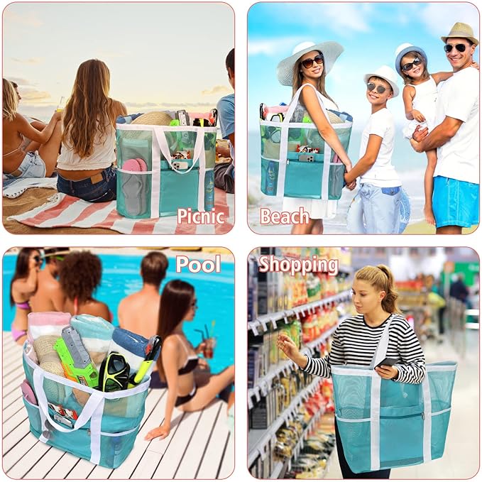 F-color Mesh Beach Bag Family - Large Tote Bag for Cruise Pool Toys Beach Vacation Essentials