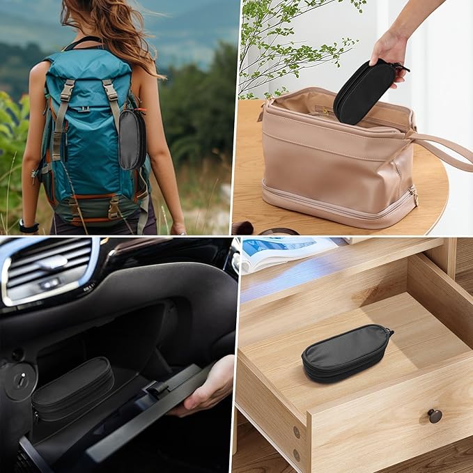 Double Eyeglasses Case Soft Portable Zipper Sunglasses Pouch with Keychain Clip for Men Women